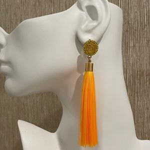 “Rose Flower” Tassel Earrings In Yellow.